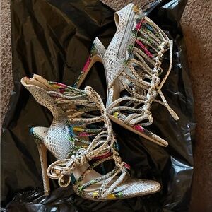 So Me Multicolor Snake-Print Strappy High Heels